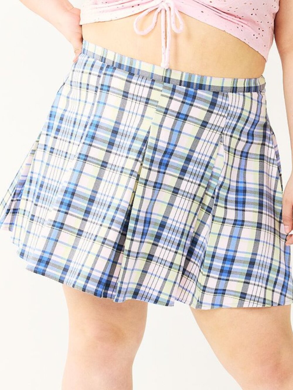 Junior's SO Plus Size Pleated Mini Skirt - Navy & Pink Plaid - 18 - NWT